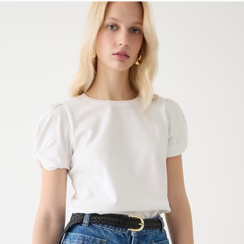J. Crew White Puff Sleeve Top